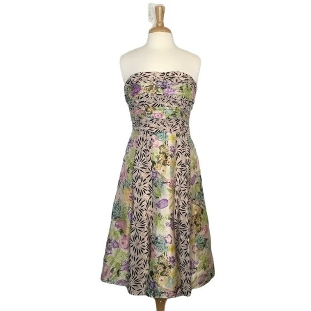 NANETTE LAPORE Strapless Silk Black Pink multi Ladies Dress Size 6